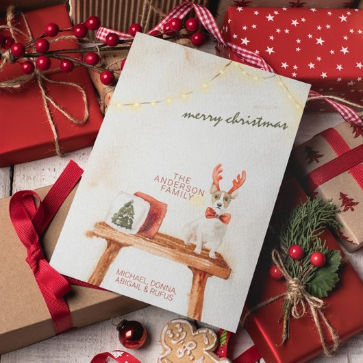 Oude Kerstmis Aquarel Hond Minimalistisch Feestdagenkaart