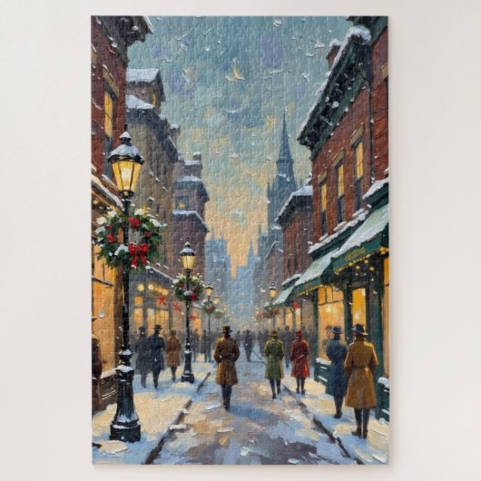 Oude Kerstmis Besneeuwd Stadssstraatbeeld Legpuzzel (Verticaal)