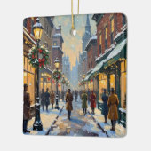 Oude Kerstmis Besneeuwd Stadstraatbeeld Keramisch Ornament (Links)
