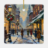 Oude Kerstmis Besneeuwd Stadstraatbeeld Keramisch Ornament (Achterkant)