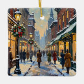 Oude Kerstmis Besneeuwd Stadstraatbeeld Keramisch Ornament (Voorkant)