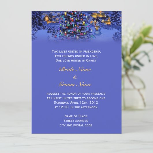 Oude Kerstmis besneeuwde nacht religie bruiloft Kaart (Staand voorkant)