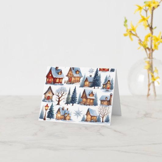 Oude Kerstmis Bevallige Kleine Dorpsgemeenschap Bl Kaart (Gele Bloem)