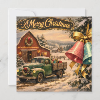 Oude Kerstmis Boerderij Truck en Bellen Feestdagenkaart