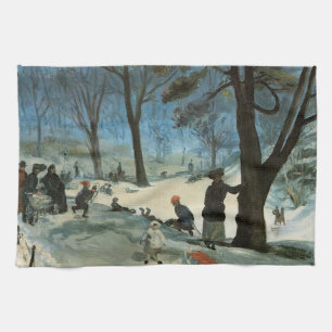 Oude Kerstmis, Central Park in de Winter Glackens Theedoek