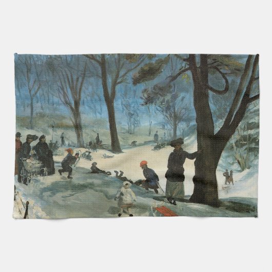 Oude Kerstmis, Central Park in de Winter Glackens Theedoek (Horizontaal)