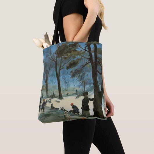 Oude Kerstmis, Central Park in de winter Glackens Tote Bag (Dichtbij)