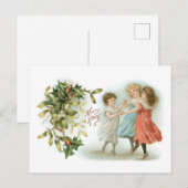 Oude kerstmis, dansmeisjes feestdagenkaart (Voorkant / Achterkant)