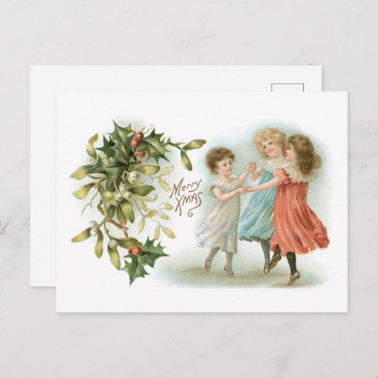 Oude kerstmis, dansmeisjes feestdagenkaart (Voorkant / Achterkant)