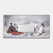 Oude Kerstmis, De Weg Winter, Sleigh Paard Bureaumat (Keyboard & Muis)