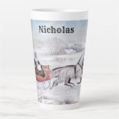 Oude Kerstmis, De Weg Winter, Sleigh Paard Latte Mok (Voorkant)