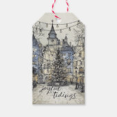 Oude Kerstmis Dorps Cadeaubijsluiter Gezellige Ker Cadeaulabel (Voorkant)