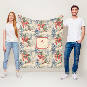 Oude Kerstmis Dorps Kerst Rode Boog Monogram Fleece Deken