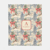 Oude Kerstmis Dorps Kerst Rode Boog Monogram Fleece Deken (Voorkant)