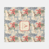 Oude Kerstmis Dorps Kerst Rode Boog Monogram Fleece Deken (Voorkant (Horizontaal))
