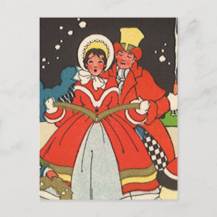 Oude Kerstmis, een Familie die Kerstliederen Zingt Feestdagenkaart