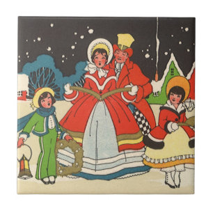 Oude Kerstmis, een Familie die Kerstliederen Zingt Tegeltje