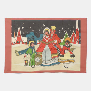 Oude Kerstmis, een Familie die Kerstliederen Zingt Theedoek