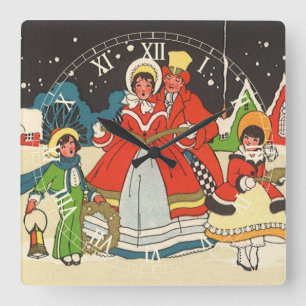 Oude Kerstmis, een Familie die Kerstliederen Zingt Vierkante Klok