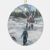 Oude Kerstmis Eerste Sneeuwval Keramisch Ornament (Links)