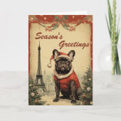 Oude Kerstmis Eiffeltoren Franse Bulldog Feestdagen Kaart (Voorkant)