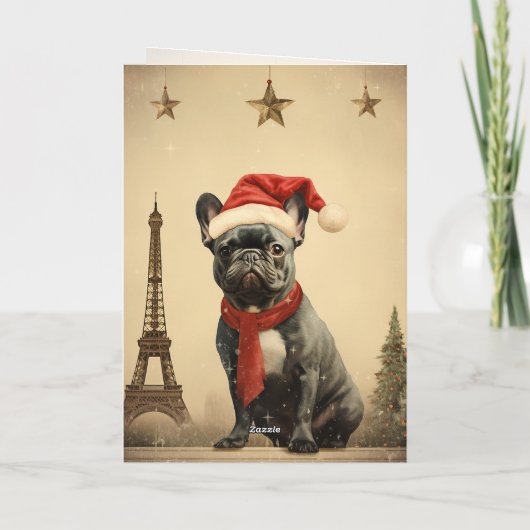 Oude Kerstmis Eiffeltoren Franse Bulldog Feestdagen Kaart (Achterkant)