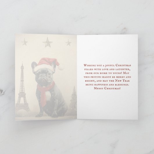Oude Kerstmis Eiffeltoren Franse Bulldog Feestdagen Kaart (Binnen)
