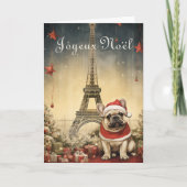 Oude Kerstmis Eiffeltoren Franse Bulldog Feestdagen Kaart (Voorkant)