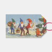 Oude Kerstmis, Elfen in het Sneeuwbos Winter Cadeaulabel (Voorkant (Horizontaal))