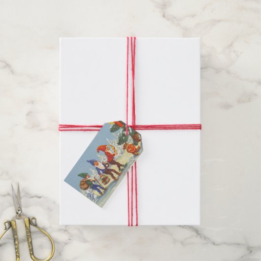 Oude Kerstmis, Elfen in het Sneeuwbos Winter Cadeaulabel (Met Touw)