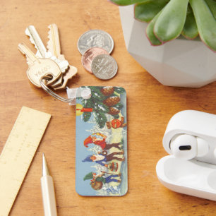 Oude Kerstmis, Elfen in het Sneeuwbos Winter Sleutelhanger