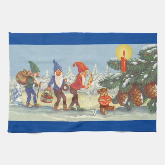 Oude Kerstmis, Elfen in het Sneeuwbos Winter Theedoek (Horizontaal)