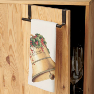Oude Kerstmis Gouden Bellen, Kerstgroeten Theedoek