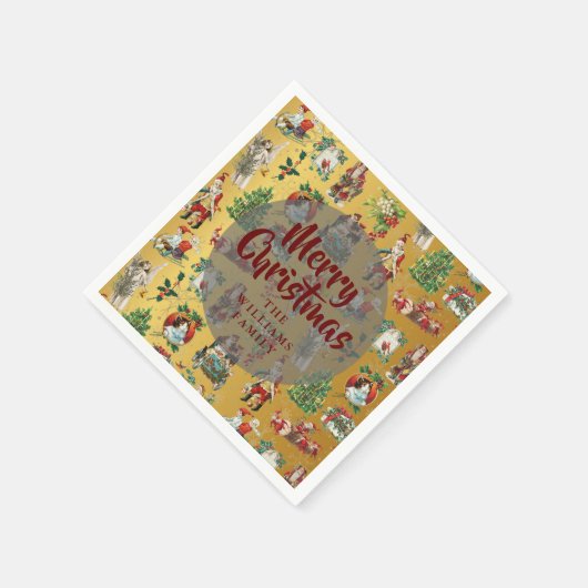 Oude Kerstmis Gouden Familienaam Servet (Hoek)