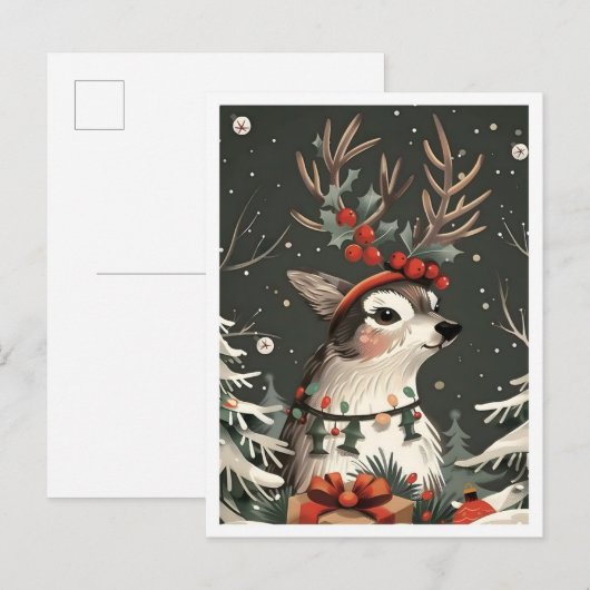 Oude Kerstmis Herten Briefkaart (Voorkant / Achterkant)