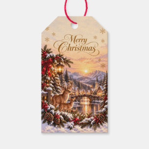 Oude Kerstmis Herten Kerstcadeau Label Cadeaulabel