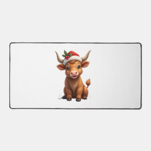 Oude Kerstmis Hoogland Koe Cute Vakantie Boerderij Bureaumat