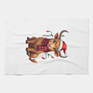 Oude Kerstmis Hoogland Koe Cute Vakantie Vector Theedoek
