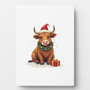 Oude Kerstmis Hoogland Koe met Cadeaus Schattige H Fotoplaat