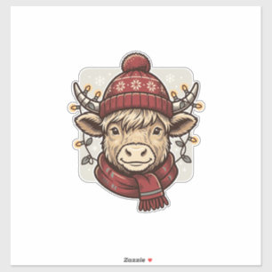 Oude Kerstmis Hoogland Koe Vector T-shirt Ontwerp Sticker
