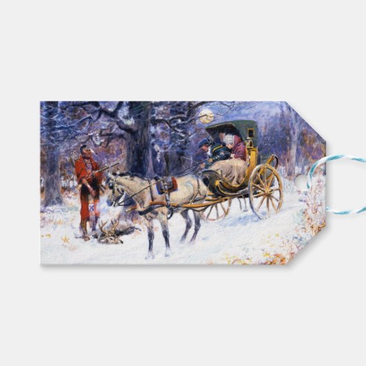 Oude Kerstmis in New England (door Charles Russell Cadeaulabel (Voorkant (Horizontaal))