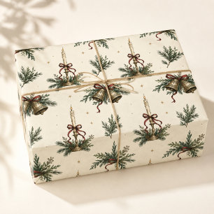 Oude Kerstmis Kaarsen & Bellen Handgetekend Cadeaupapier
