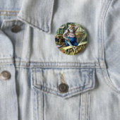 Oude Kerstmis, Kerstman Bouwt Speelgoed Zaag Ronde Button 5,7 Cm (In situ)