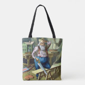 Oude Kerstmis, Kerstman Bouwt Speelgoed Zaag Tote Bag (Achterkant)