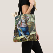 Oude Kerstmis, Kerstman Bouwt Speelgoed Zaag Tote Bag (Dichtbij)