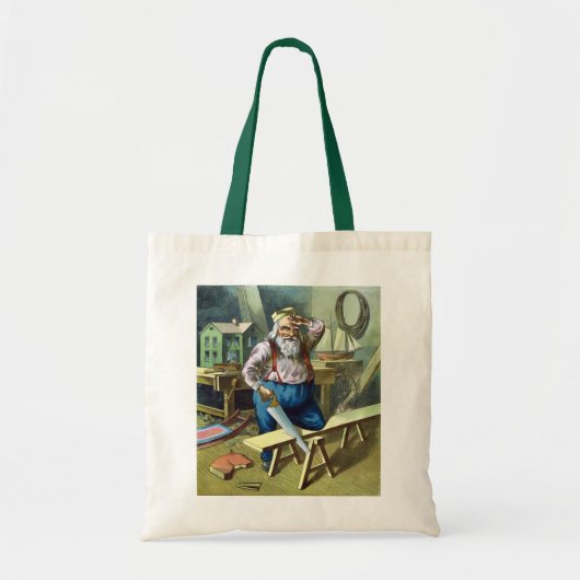 Oude Kerstmis, Kerstman Bouwt Speelgoed Zaag Tote Bag (Voorkant)