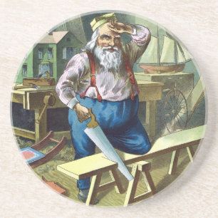 Oude Kerstmis, Kerstman Bouwt Speelgoed Zaag Zandsteen Onderzetter