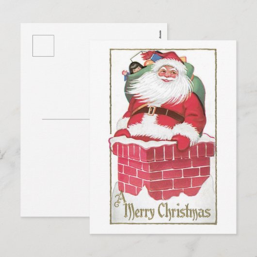 Oude Kerstmis, Kerstman Feestdagenkaart (Voorkant / Achterkant)