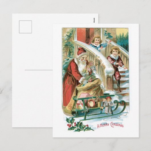 Oude Kerstmis, Kerstman Feestdagenkaart (Voorkant / Achterkant)