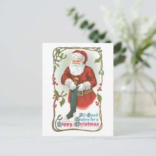 Oude Kerstmis, Kerstman Feestdagenkaart (Staand voorkant)